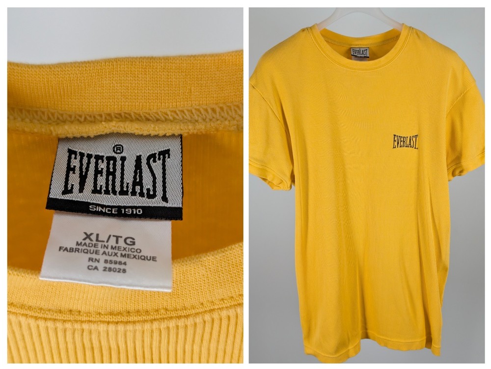 Vintage 90s Everlast Ribbed Muscle T-Shirt XL Yellow Cotton Athletic Bodycon