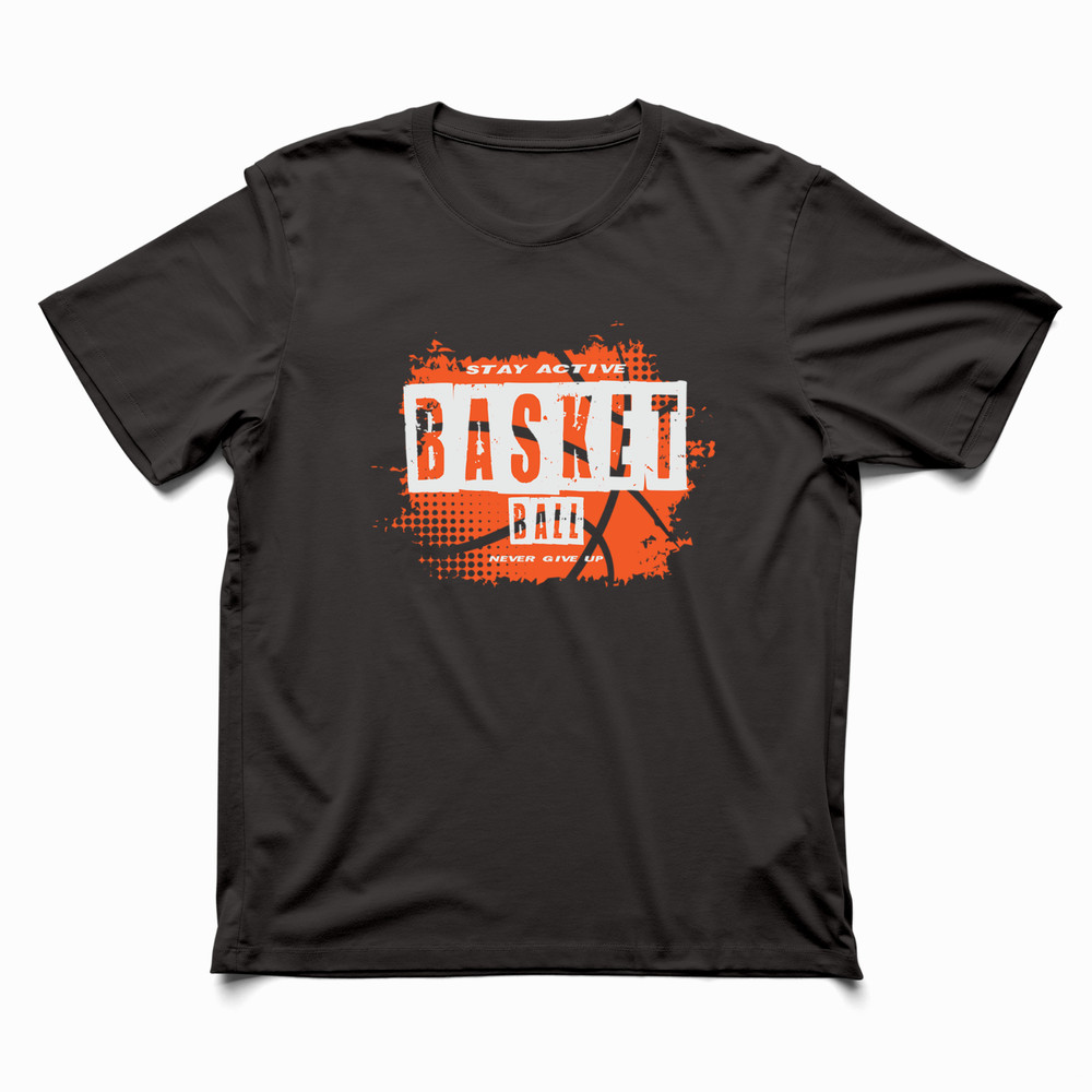 Black Color Graphic Tee Basketball Print Text Logo Men Women Custom T-Shirt 003