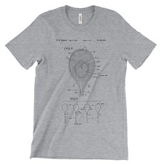 Tennis Racket Patent T-Shirt.100% Cotton Soft Comfy Tee on Black White or Gray