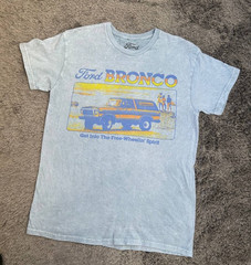 Ford Bronco Free-Wheelin Graphic T-Shirt Medium Blue Acid Wash Vintage Style