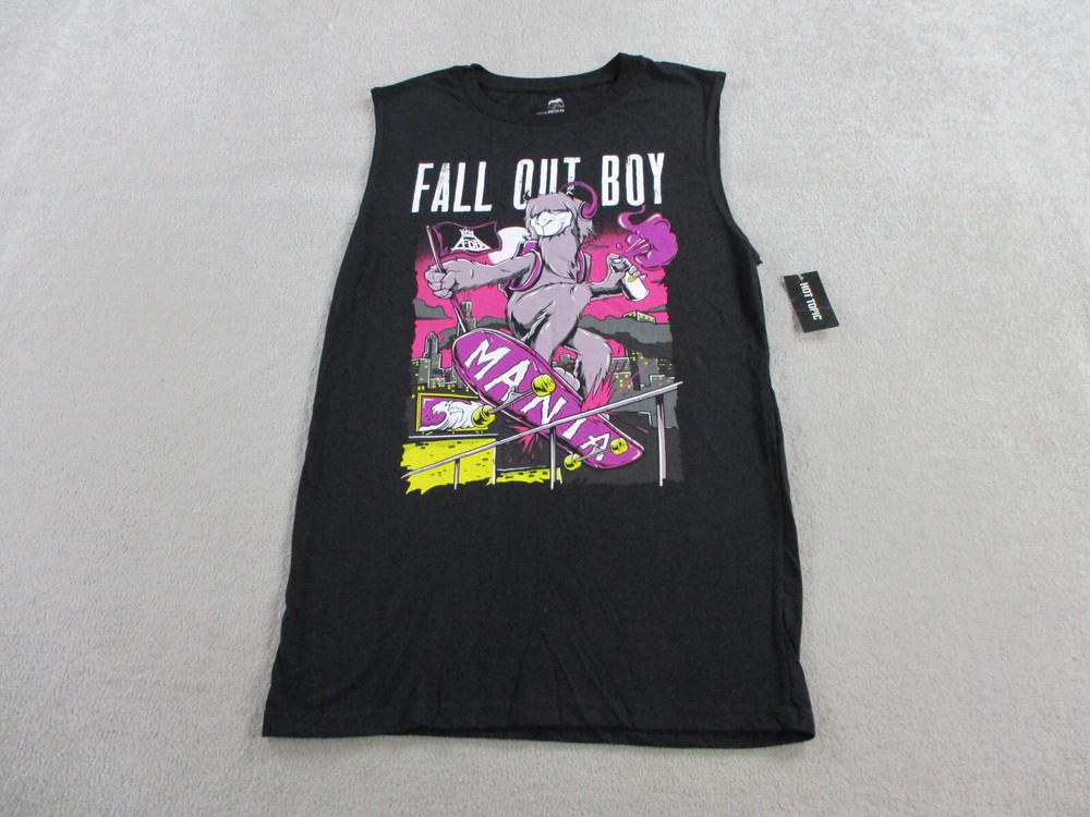 Fall Out Boy Shirt Mens Medium Black Tank Top Mania Skating Llama Muscle Tee NWT