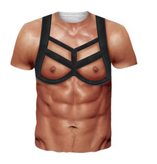 Funny 3D Fake Abs Muscle T-Shirt Sexy Body Illusion All Over Print Tee S-3XL