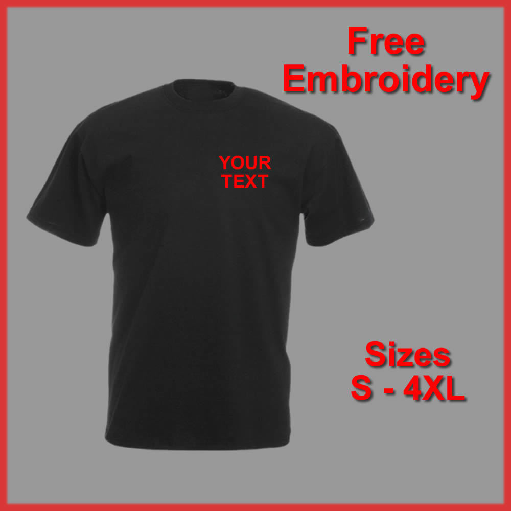 PERSONALISED BUSINESS WORKWEAR TEXT EMBROIDERED T SHIRT BLACK NAVY HEATHER GREY