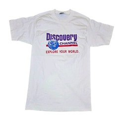 Retro Discovery Channel Embroidered T-shirt Shirt White Sz Small TALL Retro 90s