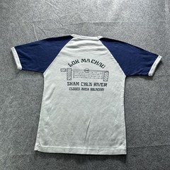 Vintage Lok Ma Chau Sham Chun River Hong Kong Shirt Mens Medium White Raglan