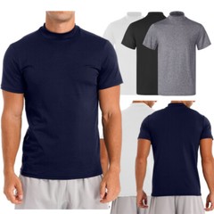 Freebily US Men Mock Neck T-shirt Short Sleeve Undershirt Casual Solid Color Top