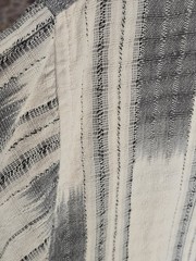 Men’s Striped Woven Lace-Up Short Sleeve T-Shirt Gray White Cotton Pocket Beads