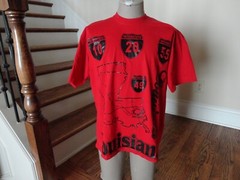 Vintage John Son HEAVYWEIGHT Red Louisiana Road Map Cotton T-shirt Adult XL