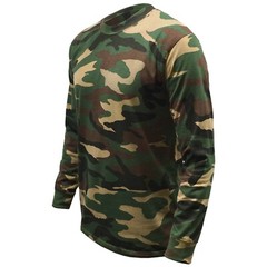 Mens Game Woodland Camouflage Long Sleeve Crew Neck T Shirt | Army Camo Top