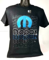 Black T-Shirt w/ Blue Mopar “M” Emblem & Three Color MOPAR Script