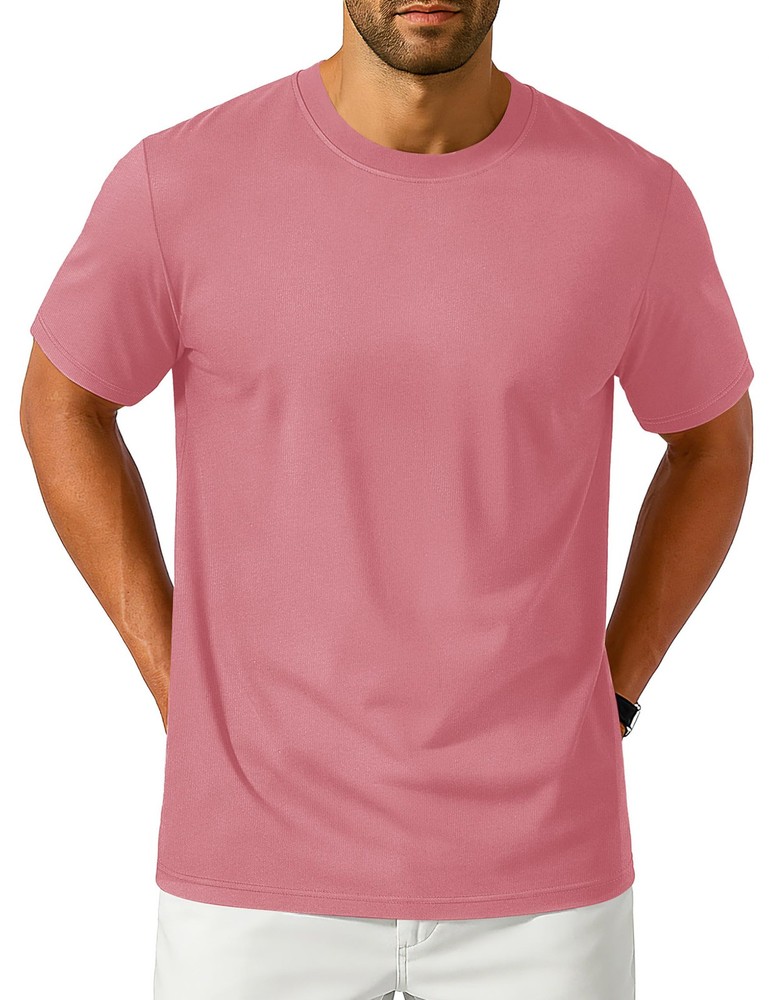 Mens Cotton Crewneck T-Shirt Short Sleeve Plain Tee Moisture Wicking Casual Tops