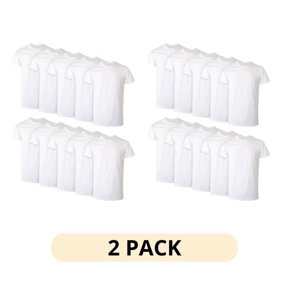 2 Pack of 10 Hanes Men s Super Value Pack White Crew T Shirt Undershirts