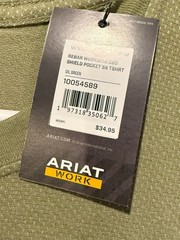 Ariat Rebar Work Pocket Tee Mens Medium Green Wicking Venttek 360 Shield NWT