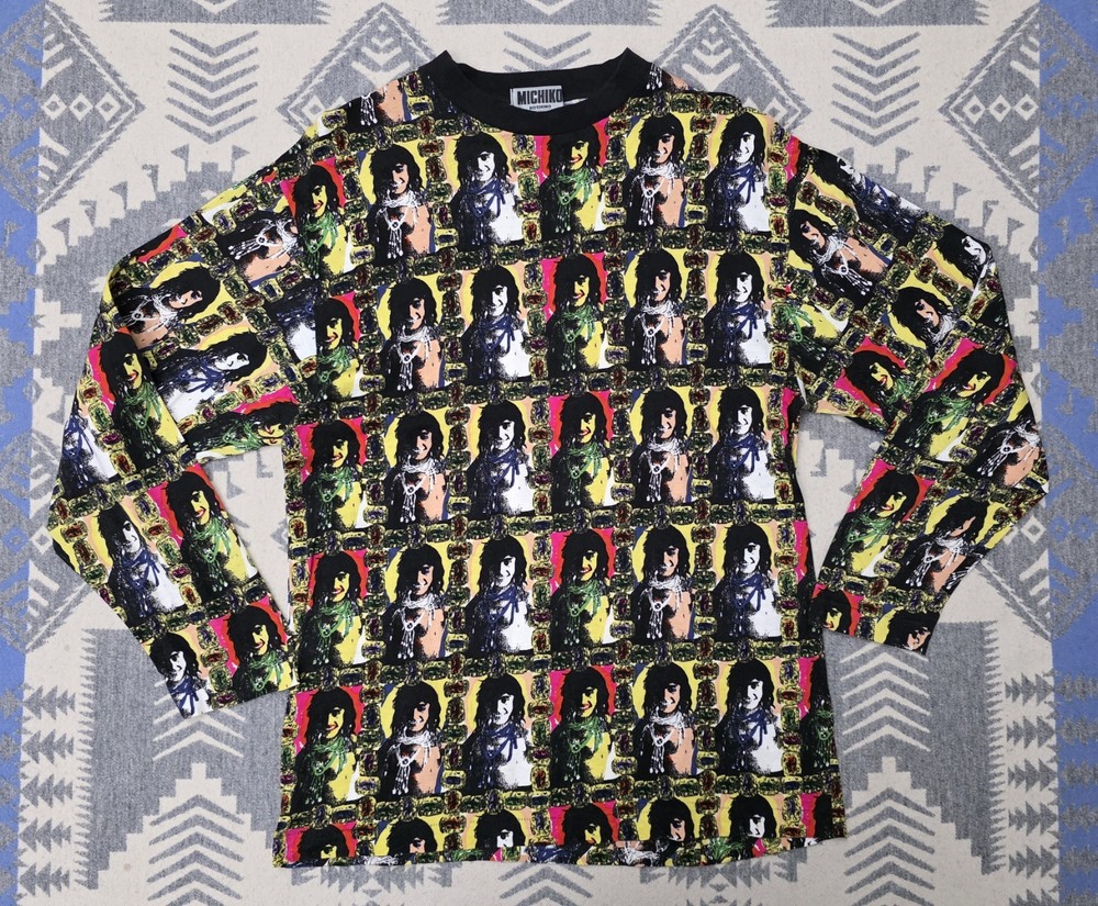 Vintage Michiko Koshino Pop Art Portrait All Over Print Long Sleeve Shirt Mens M