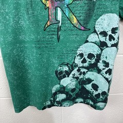 Vintage Revolution T Shirt Mens Skull Pile Punk AOP Y2K Large Green Foil