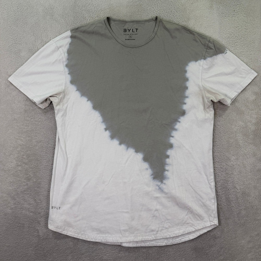 BYLT Mens XL Prism Dye Tee Adult White Grey Short Sleeve Curved Hem Streetwear