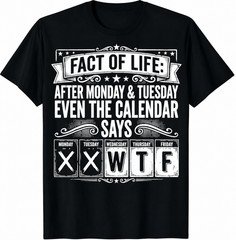 Fact of Life Calendar Says WTF Workweek Calendar Humor Meme T-Shirt