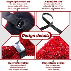 3 Pieces Rhinestone Bow Ties Men Pre Tied Bow Ties with Adjustable Length Men Gl