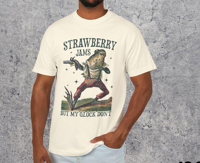 Strawberry Jams But My Glock Don’t Frog Shirt, Unisex Tee, Funny Fruit Graphic