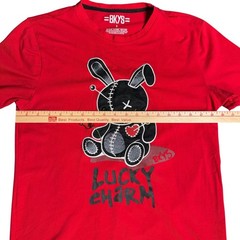 BKYS Men’s Small Shirt Red Lucky Charm Teddy Bear Graphic Streetwear Urban