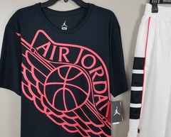 JORDAN 1 JUMPMAN WINGS OUTFIT SHIRT + SHORTS SET WHITE BLACK INFRARED (SIZE XL)