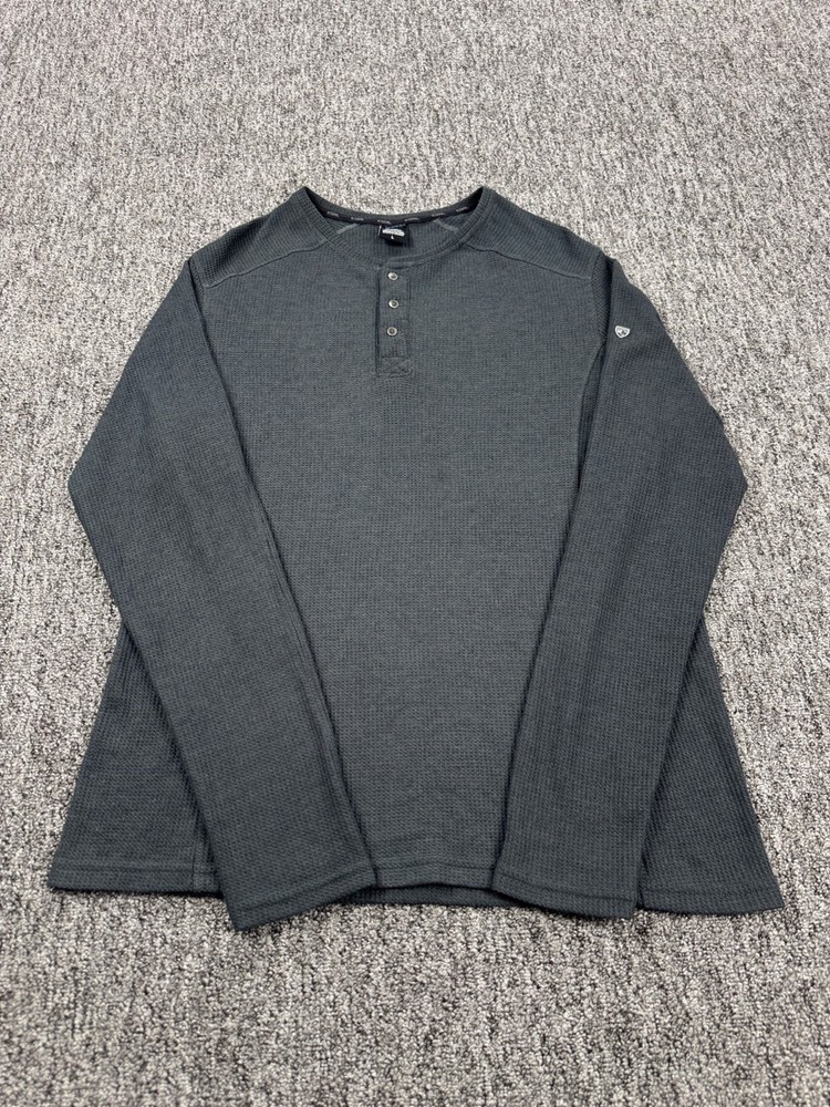 KUHL Sweatshirt Men Large Konflikt Henley Gray Waffle Knit Long Sleeve Thermal