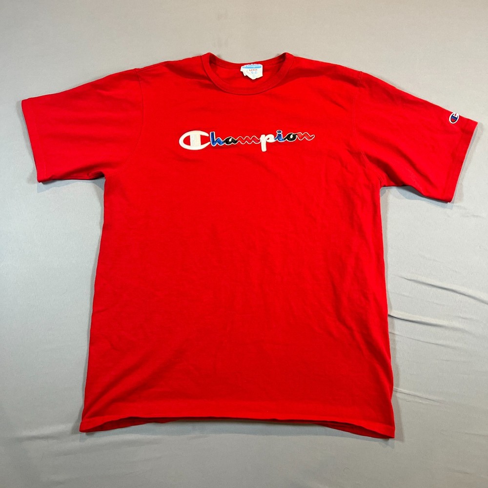 Champion Life Short Sleeve T Shirt Men XL Red Scarlet Cotton Straight Hem Casual