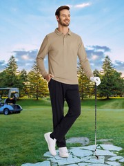Mens Golf Polo Shirts Long Sleeve Athletic Quick Dry T-Shirts Casual Pocket Tops