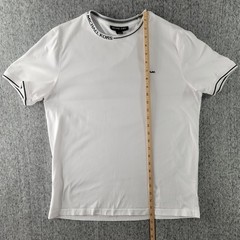 Michael Kors Mens T Shirt Medium White Contrast Trim Collar Logo Crewneck…