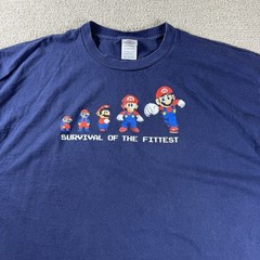 Vintage Super Mario Bros Survival Of The Fittest T-Shirt Blue Men’s Size XXL