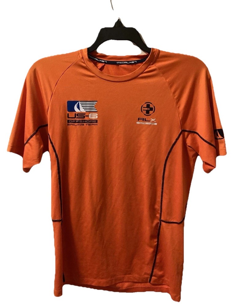 Ralph Lauren RLX Offshore Sailing Team T-Shirt Orange Graphics Sz Small
