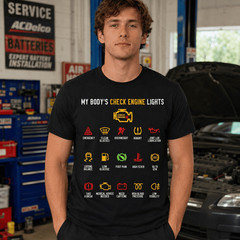 My Body’s Check Engine Lights T-Shirt | Humorous Car Dashboard Graphic Tee
