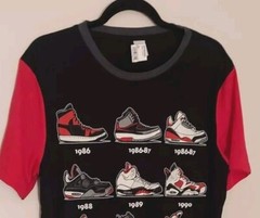 Citi Trends Mens Retro Kicks Jordans T Shirt Tee Black W/ Red Sleeves Size…