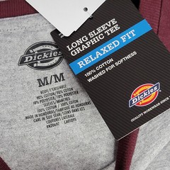 DICKIES Baseball Shirt Mens MEDIUM BURGANDY GRAY Long Sleeve Graphic logo NWT