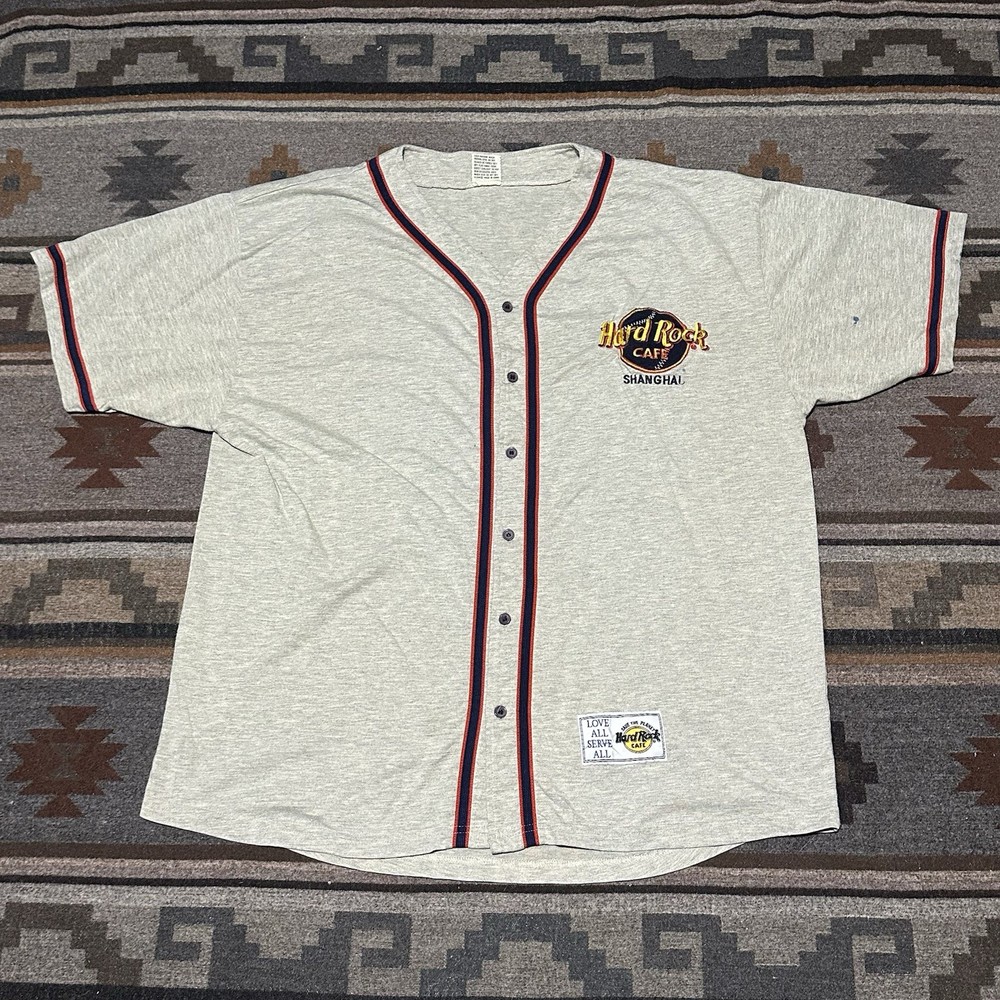 Vintage Hard Rock Cafe Shanghai Baseball Jersey Mens Large Gray A5