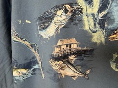 Fish Graphic Henley Shirt Men XXL Saltwater Fishing Bass Dad Cotton Reel Legends