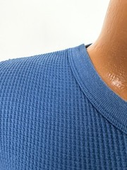 Vintage 80s Waffle-Knit Thermal Shirt Men Large Tight Stretch Outdoors Blue USA
