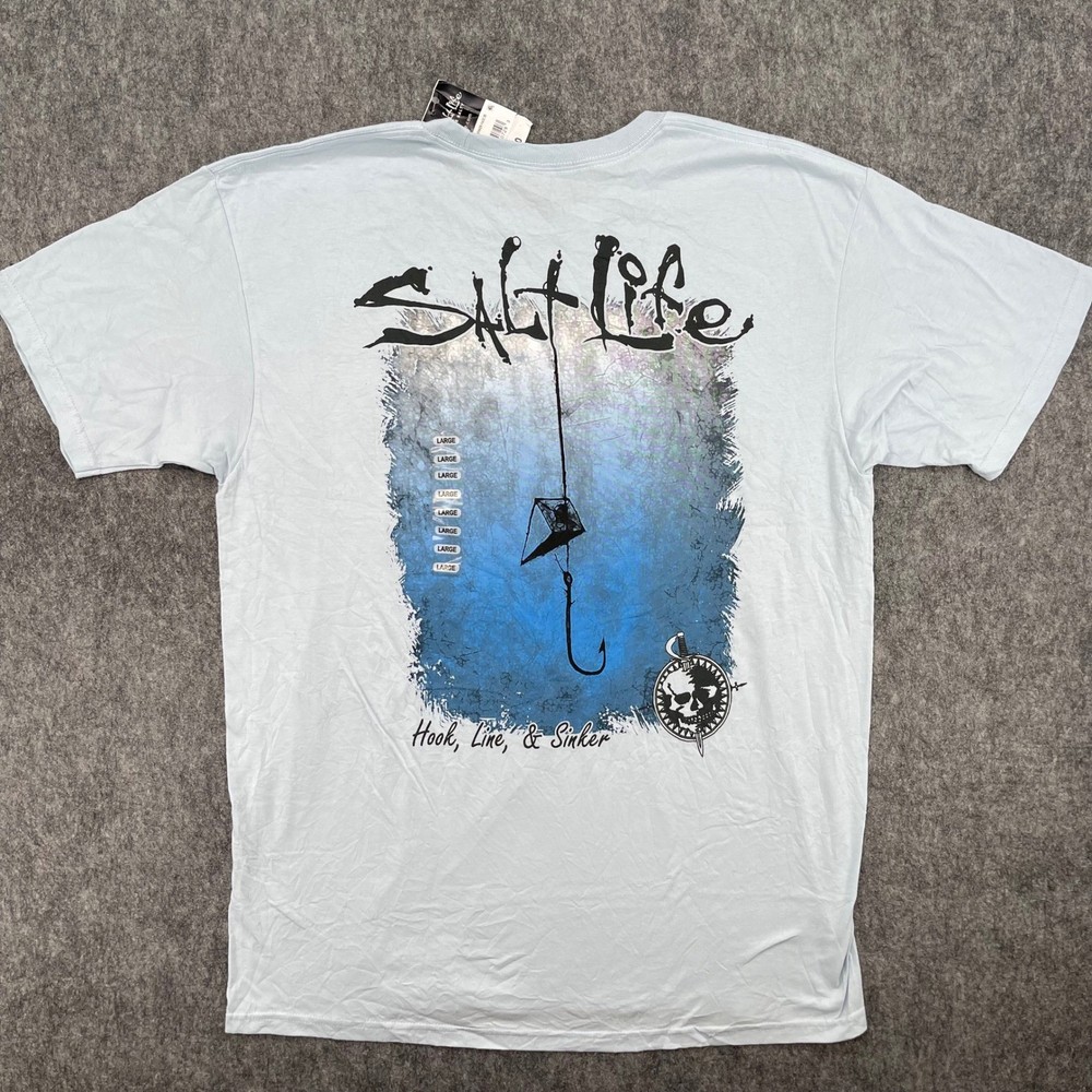 Salt Life Shirt Mens Large Hook Line and Sinker Pocket Blue NEW
