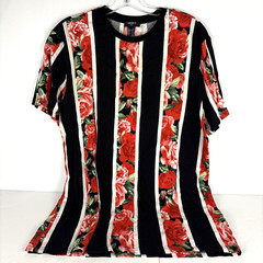 Forever 21 Men’s Red Floral Stripe Graphic T-Shirt Size M 100% Cotton