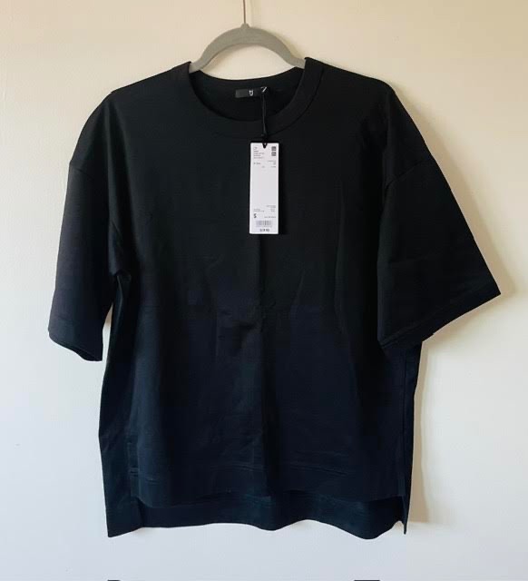 Uniqlo JW Anderson Womens Black Supima Cotton Crew Neck Oversized T-Shirt Size S