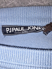 PJ PAUL JONES Mens Knitted T-Shirt Ribbed Cuff Crew Light Academia Blue 2XL