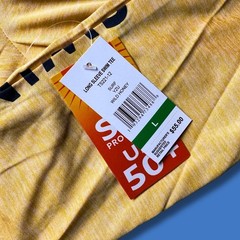 Surf & Swim Tee Long Sleeve T-Shirt Mens Large Wild Honey Gold Palm Trees UPF 50