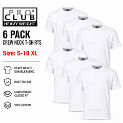 6 PACK PROCLUB PRO CLUB MENS HEAVYWEIGHT WHITE SHORT SLEEVE T SHIRTS COTTON TEE