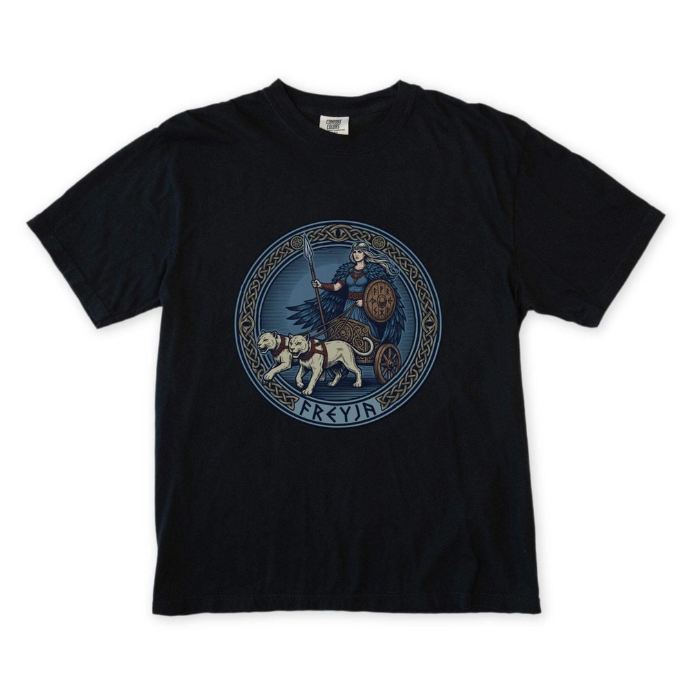 Freyja Norse Goddess T-Shirt | Viking Mythology Cat Chariot Unisex Tee