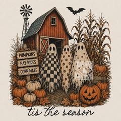 Tis The Season Ghost Trio Shirt Pumpkin Patch Farmhouse Halloween Tees