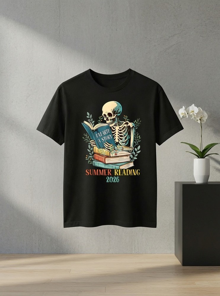 Unisex Unearth a Story Summer Reading2026 Vintage Skeleton Reader Graphic TShirt