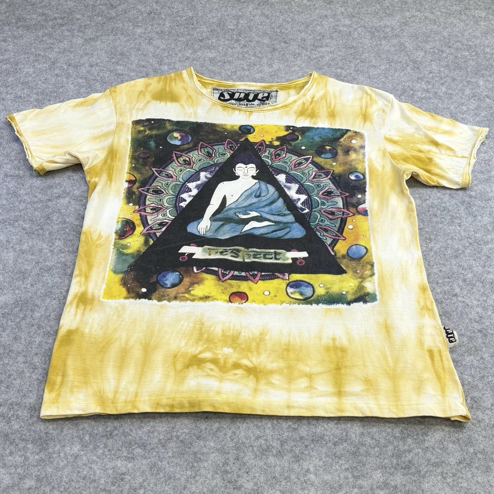 Sure tie dye spiritual design t shirt large mens yellow Short Sleeve Well Used