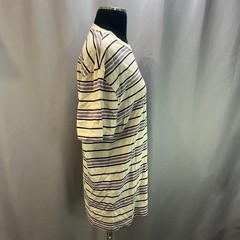 Forever 21 T Shirt Men Medium Beige Purple Striped Cotton Straight Hem Crew Neck