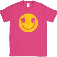 Smiley Face Headphones T-Shirt Funny DJ Scratching Humor Music Tee