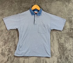 J Press Polo Shirt Mens Medium Blue Stripe Short Sleeve Pocket Preppy Ivy USA